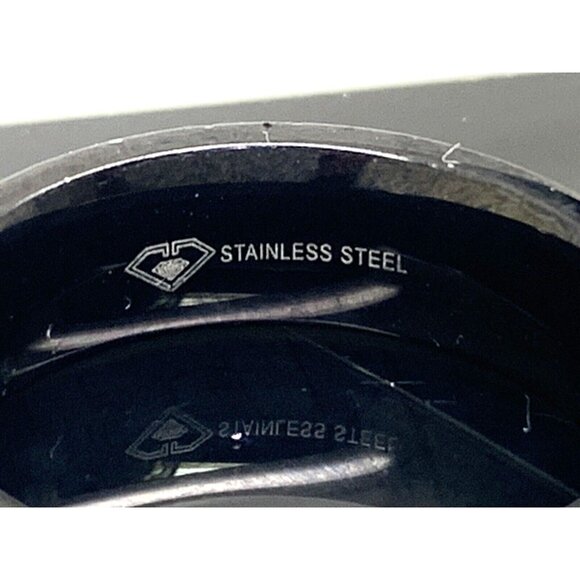 Men's Wedding Band Black Stainless Steel Diamond 7mm Wide Ring Size 8.25 - Picture 10 of 13